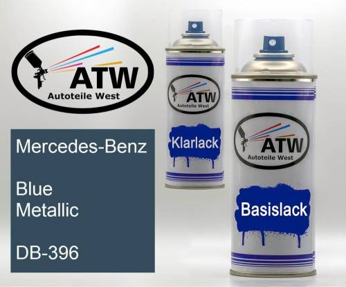 Mercedes-Benz, Blue Metallic, DB-396: 400ml Sprühdose + 400ml Klarlack - Set, von ATW Autoteile West.